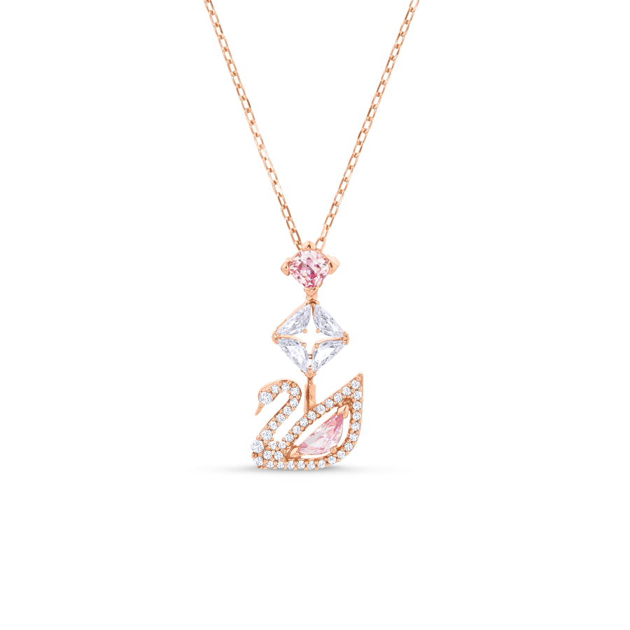 Resim Dazzling Swan Kolye, Kuğu, Pembe, Pembe altın rengi kaplama