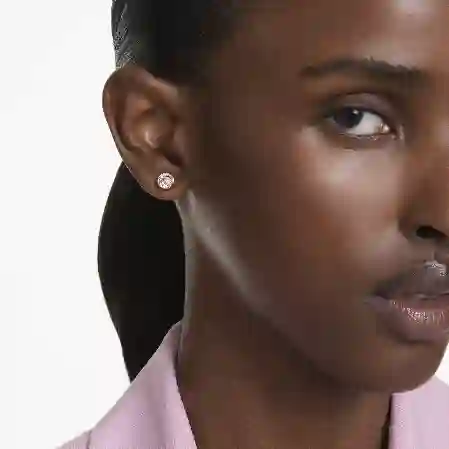 Resim Imber düğme Küpeler, Yuvarlak kesim, Beyaz, Altın rengi kaplama