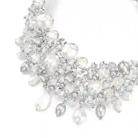 Resim Constella Gerdanlık, Kristal inci, Yuvarlak kesim, Beyaz, Rodyum kaplama