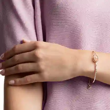 Resim Swarovski Sparkling Dance Bileklik, Yuvarlak kesim, Oval şekil, Beyaz, Pembe altın rengi kaplama
