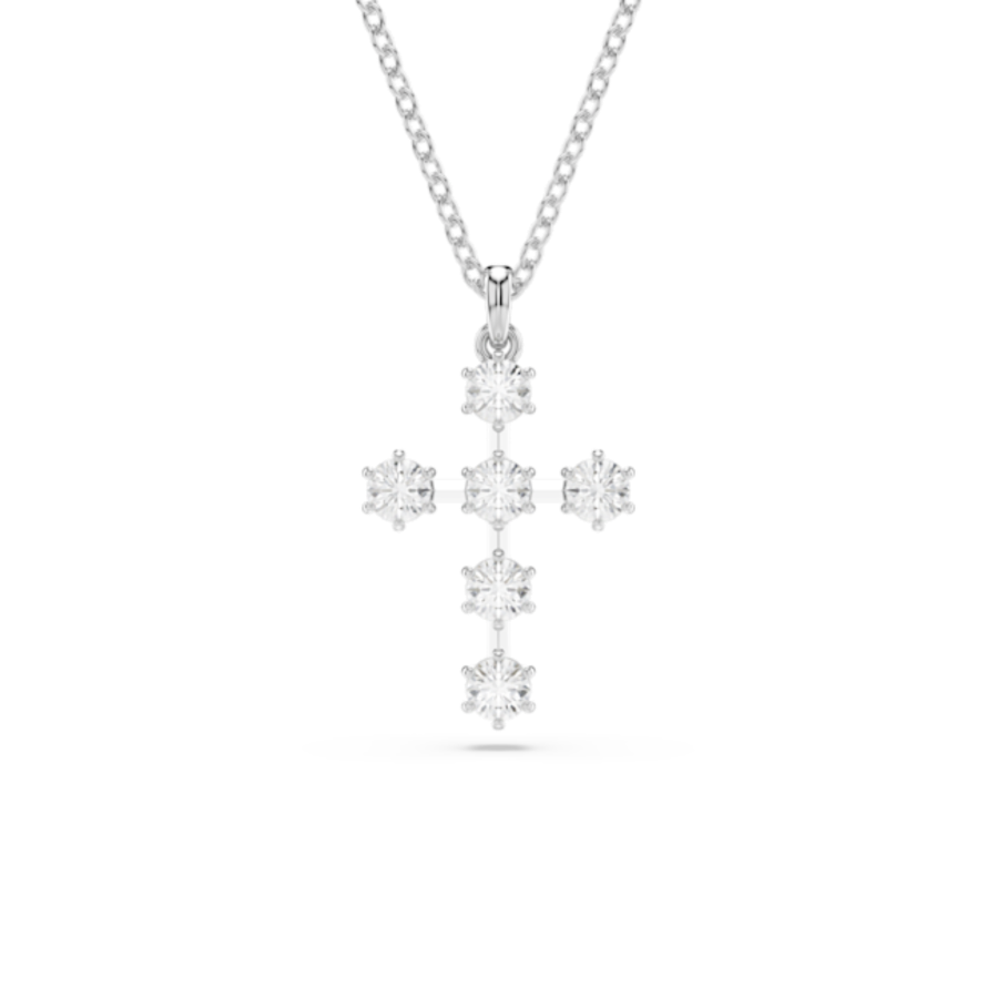 Resim Insigne Kolye, Yuvarlak kesim, Haç, Beyaz, Rodyum kaplama