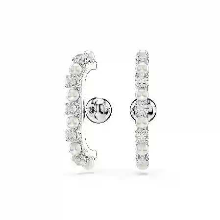 Resim Matrix Kelepçe Küpe, Set (3) Kristal inci, Yuvarlak kesim, Beyaz, Rodyum kaplama