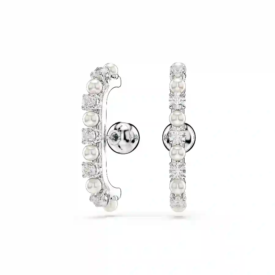 Resim Matrix Kelepçe Küpe, Set (3) Kristal inci, Yuvarlak kesim, Beyaz, Rodyum kaplama