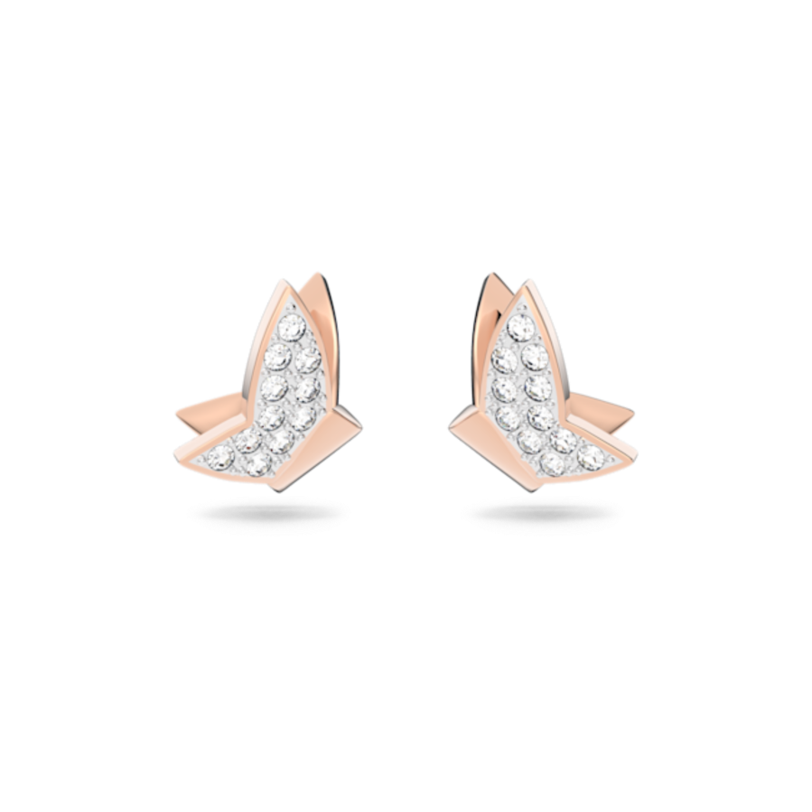 Resim Idyllia Lilia düğme Küpeler, Kelebek, Beyaz, Pembe altın rengi kaplama