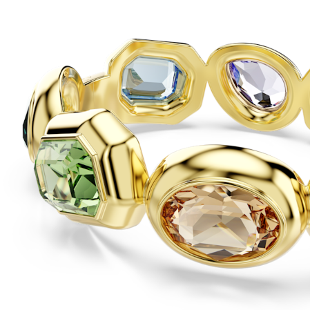 Resim Gema Kelepçe, Büyük kristaller, Karışık kesimler, Çok renkli, Altın rengi kaplama