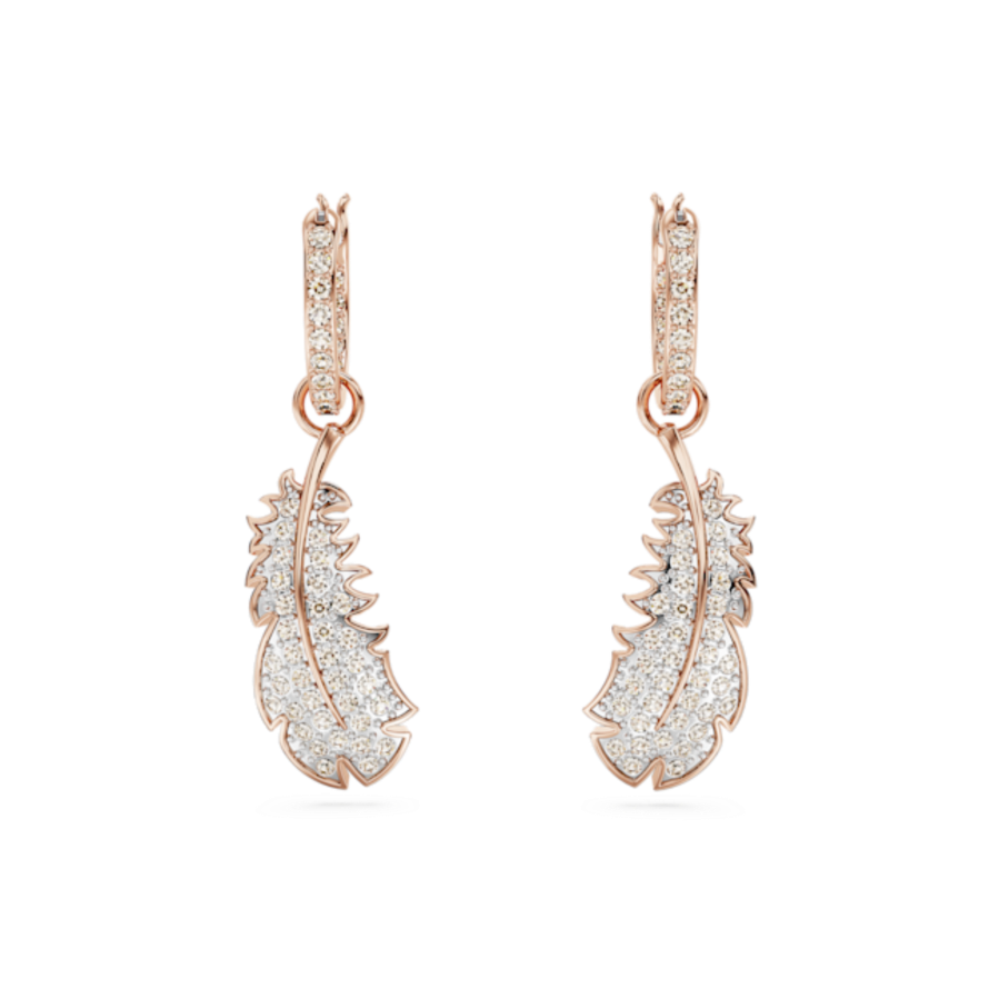 Resim Nice damla küpeler, Tüy, Beyaz, Pembe altın rengi kaplama