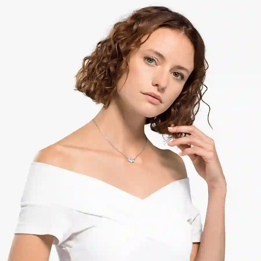 Resim Mesmera Attract Kolye, Kalp, Beyaz, Rodyum kaplama