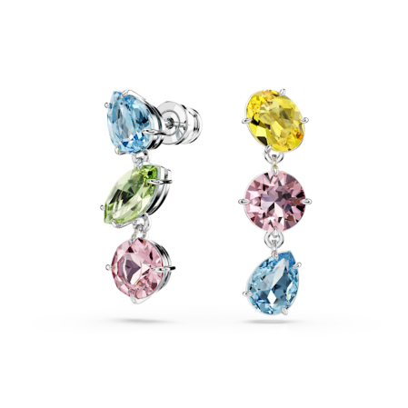 Resim Gema damla küpeler, Asimetrik tasarım, Karışık kesimler, Çok renkli, Rodyum kaplama