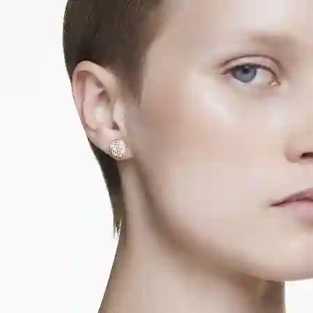 Resim Meteora düğme Küpeler, Beyaz, Altın rengi kaplama