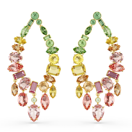 Resim Gema damla küpeler, Karışık kesim, Avize, Çok renkli, Altın rengi kaplama