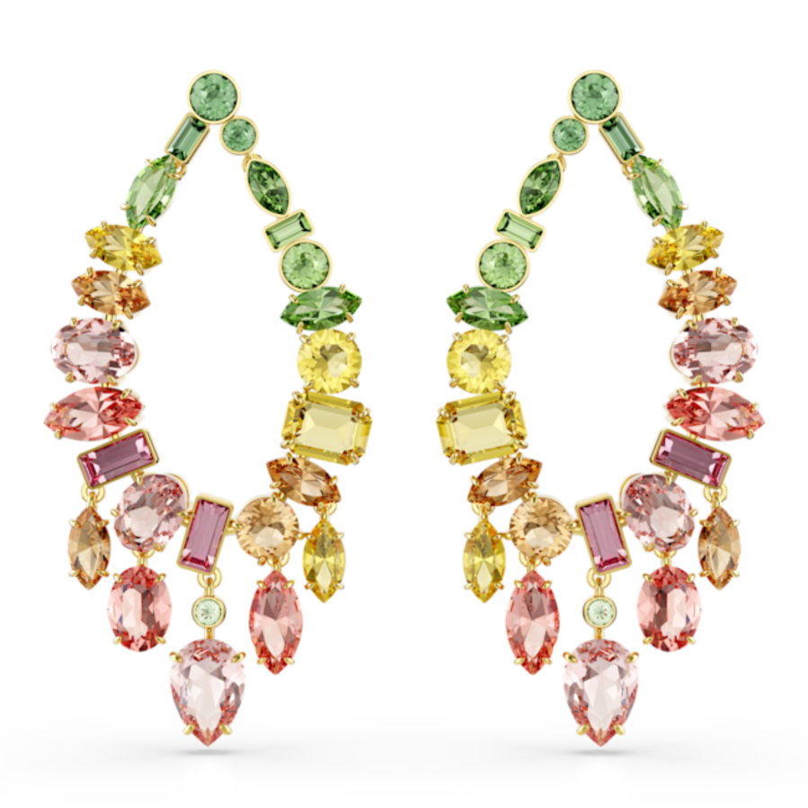 Resim Gema damla küpeler, Karışık kesim, Avize, Çok renkli, Altın rengi kaplama