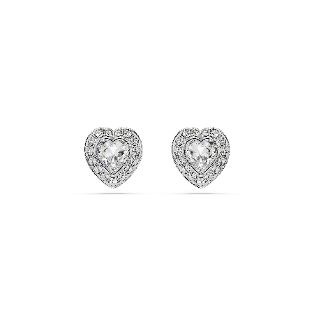 Resim Ariana Grande x Swarovski düğme Küpeler, Karışık kesimler, Kalp, Beyaz, Rodyum kaplama