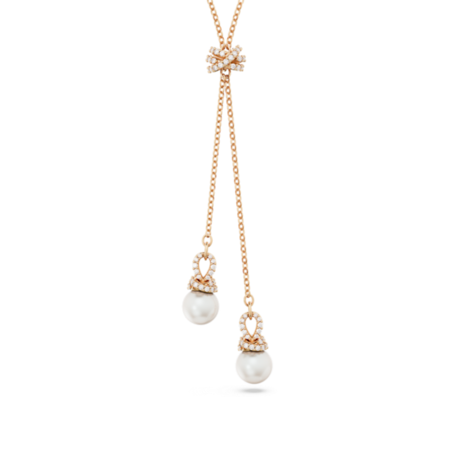 Resim Originally Y Kolye, Kristal inci, Beyaz, Pembe altın rengi kaplama