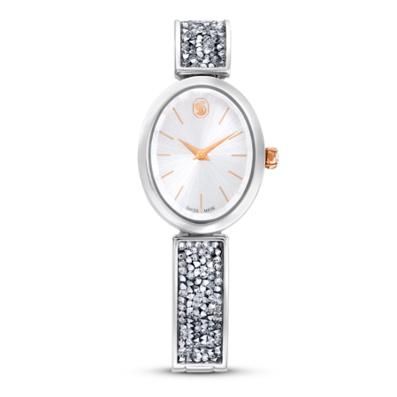 Resim Crystal Rock oval Saat, İsviçre Üretimi, Kristal bileklik, Beyaz, Paslanmaz çelik