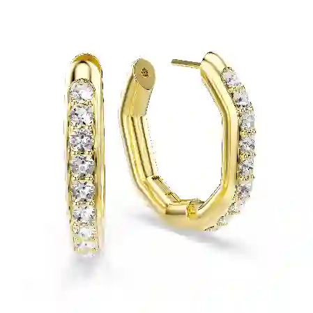 Resim Dextera halka küpeler, Sekizgen şekil, Yuvarlak kesim, Beyaz, Altın rengi kaplama