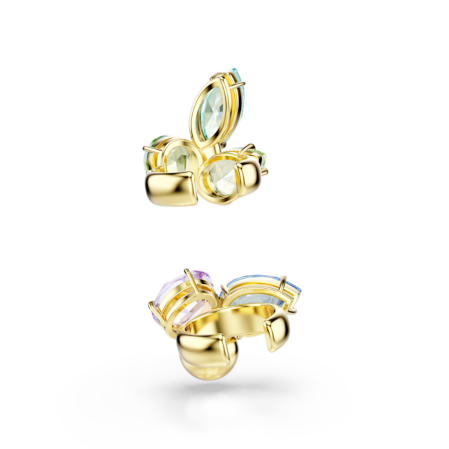 Resim Gema kelepçe küpe, Asimetrik tasarım, Karışık kesimler, Çok renkli, Altın rengi kaplama