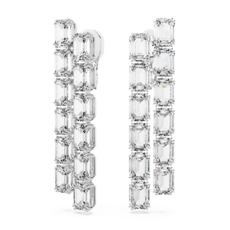 Resim Millenia Klipsli Küpeler, Sekizgen kesim, Uzun, Beyaz, Rodyum kaplama