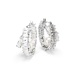 Resim Ariana Grande x Swarovski halka küpeler, Kristal inci, Baget kesim, Beyaz, Rodyum kaplama