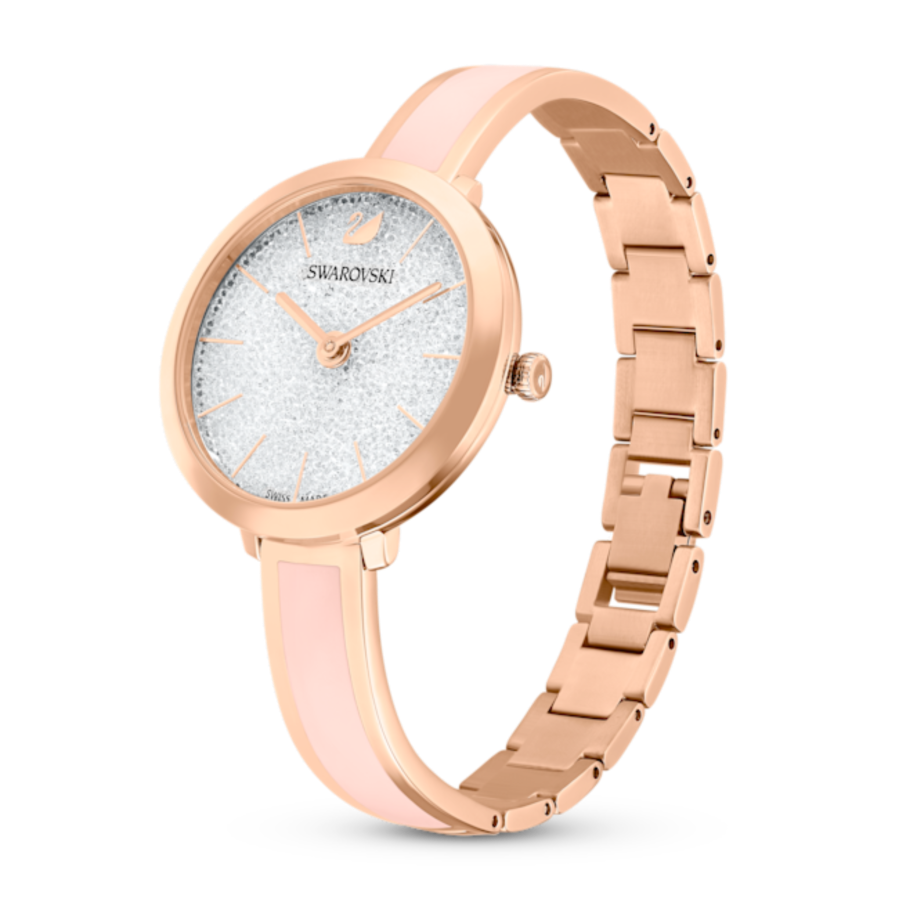 Resim Crystalline Delight Saat, İsviçre Üretimi, Metal bileklik, Pembe, Pembe altın rengi yüzey