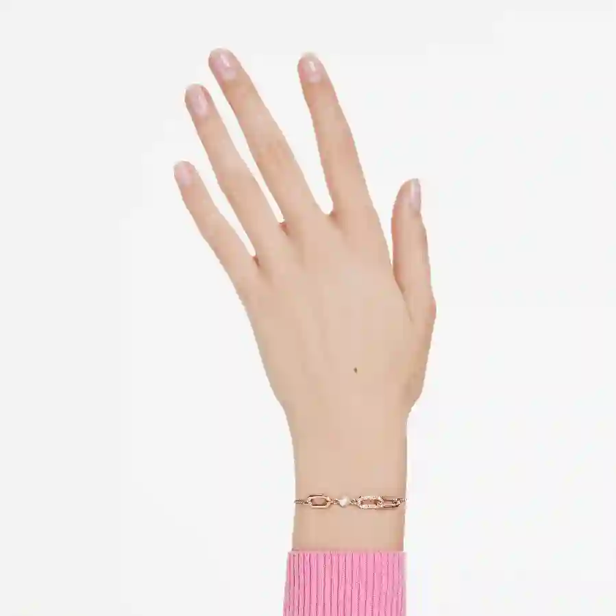 Resim Constella Bileklik, Kristal inci, Yuvarlak kesim, Beyaz, Pembe altın rengi kaplama