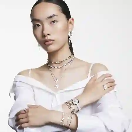 Resim Imber Tennis Bileklik, Yuvarlak kesim, Beyaz, Rodyum kaplama