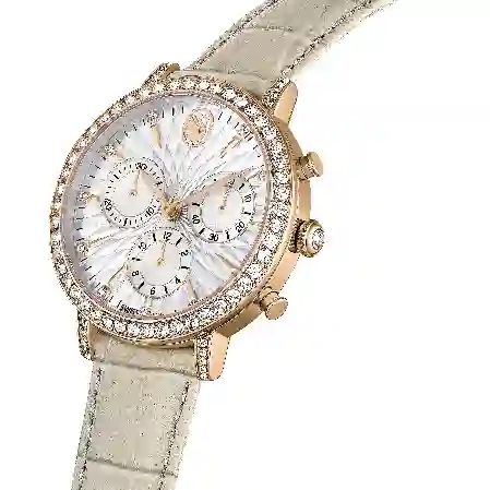 Resim Matrix Tennis Chrono Saat, İsviçre Üretimi, Deri kayış, Bej, Pembe altın rengi yüzey