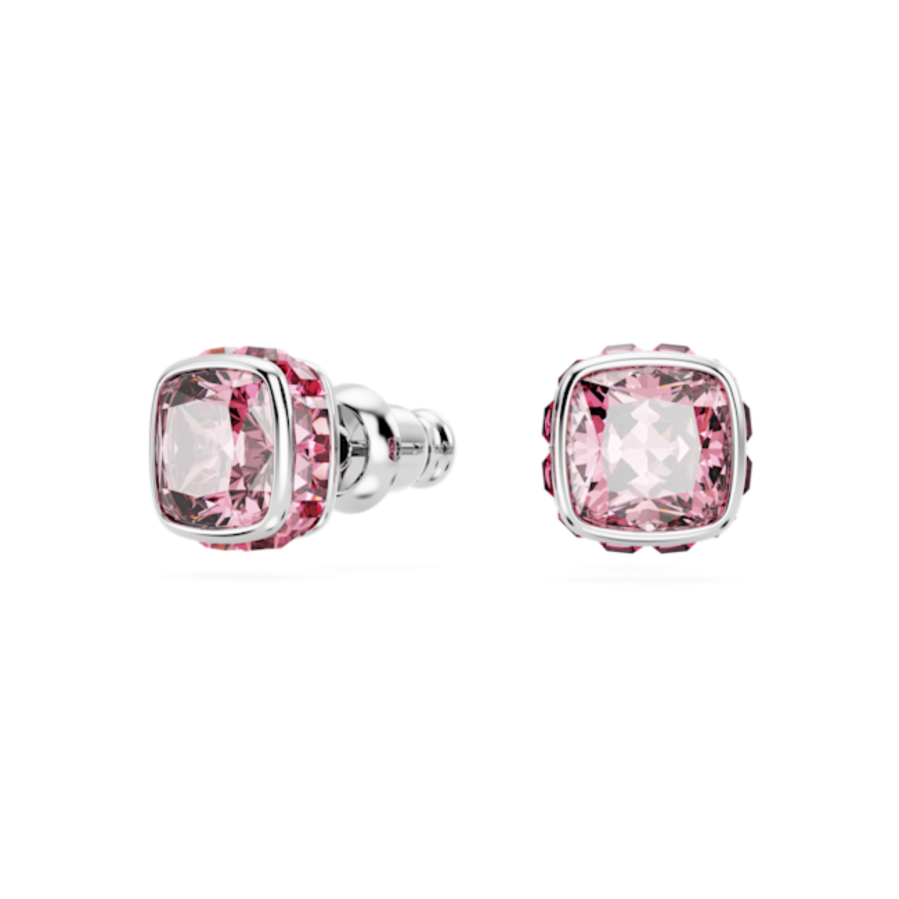 Resim Birthstone düğme Küpeler, Kare kesim, Ekim, Pembe, Rodyum kaplama