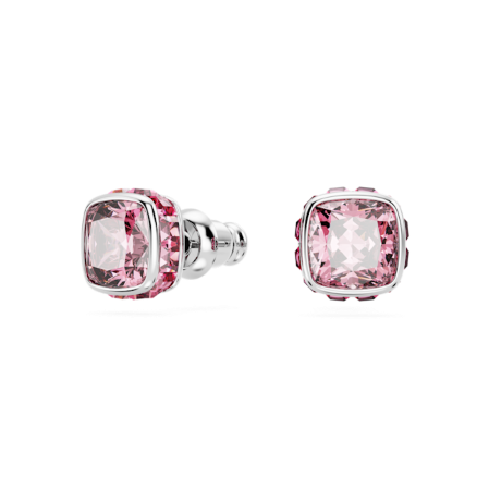 Resim Birthstone düğme Küpeler, Kare kesim, Ekim, Pembe, Rodyum kaplama