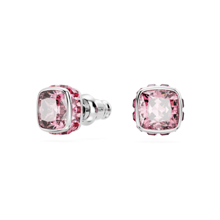 Resim Birthstone düğme Küpeler, Kare kesim, Ekim, Pembe, Rodyum kaplama