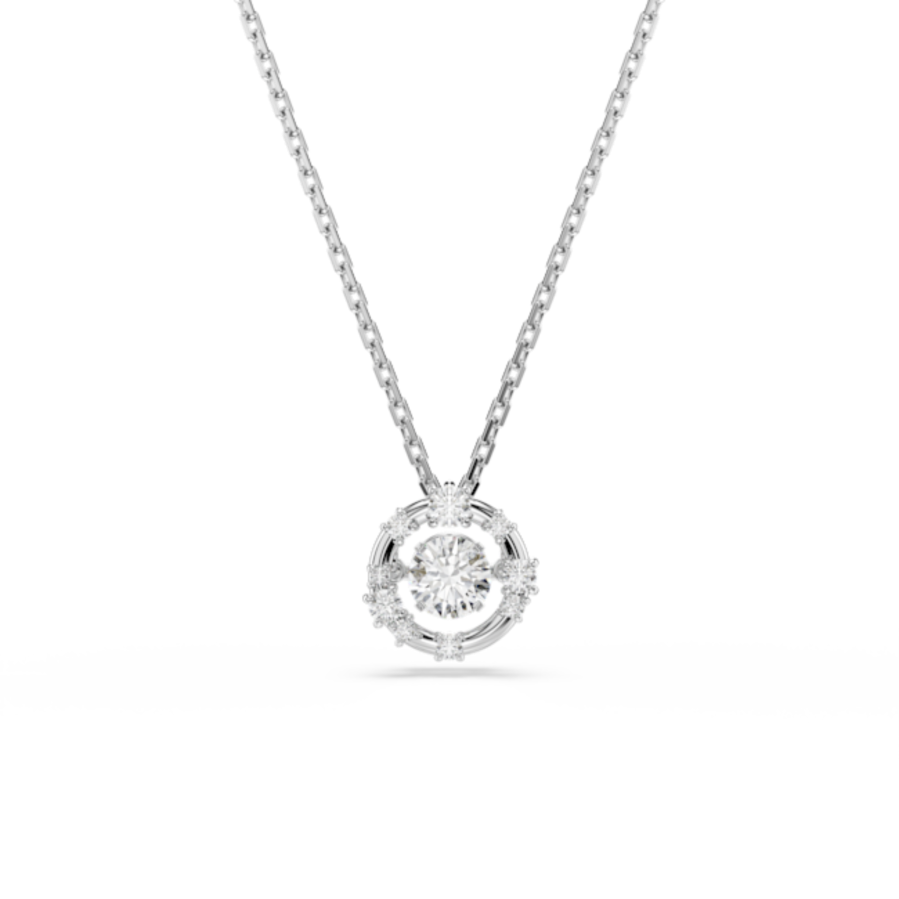 Resim Constella Kolye, Yuvarlak kesim, Dancing stone, Beyaz, Rodyum kaplama