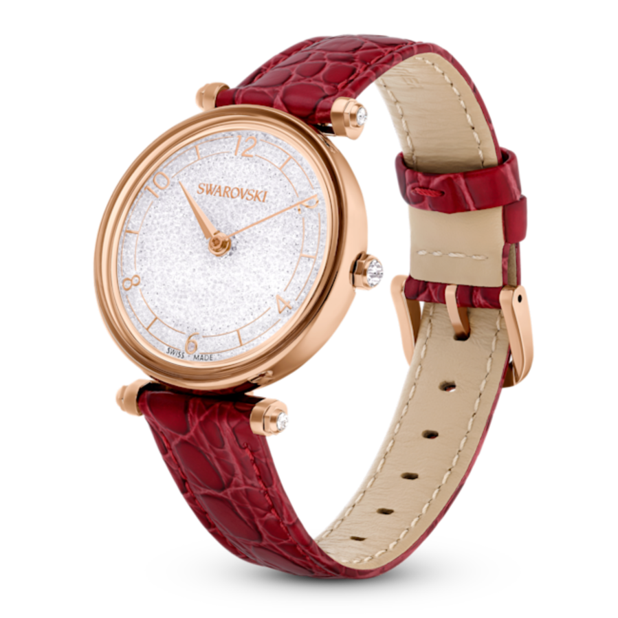 Resim Crystalline Wonder Saat, İsviçre Üretimi, Deri kayış, Kırmızı, Pembe altın rengi yüzey