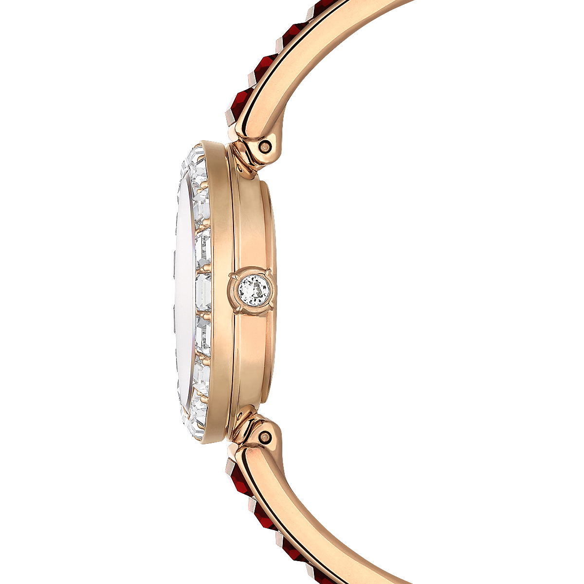 Resim Matrix Bangle Saat, İsviçre Üretimi, Kristal bileklik, Kırmızı, Pembe altın rengi yüzey