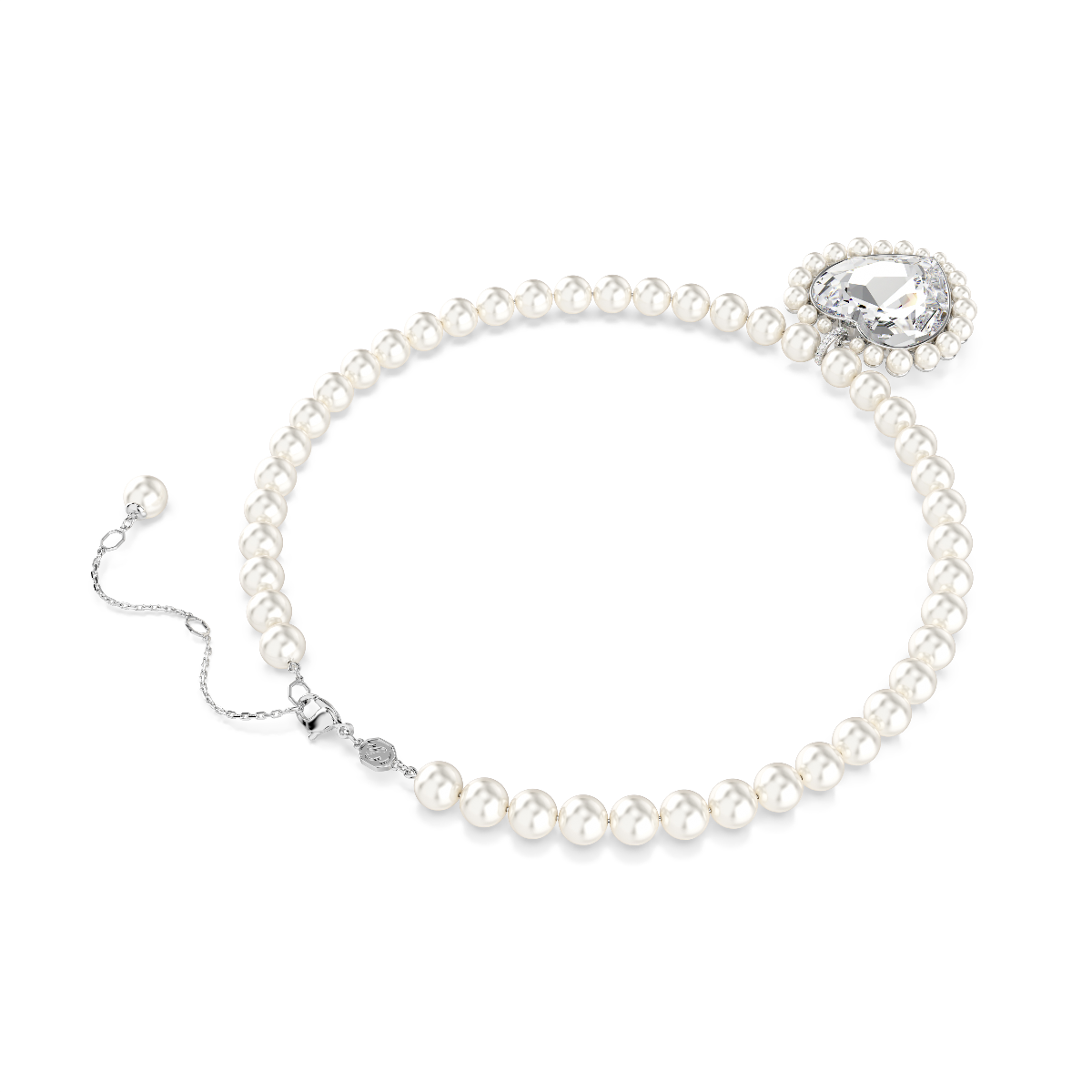 Resim Ariana Grande x Swarovski Kolye, Kristal inci, Kalp kesim, Kalp, Beyaz, Rodyum kaplama