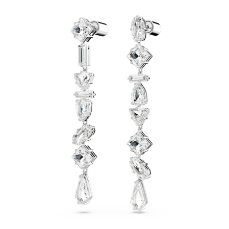 Resim Mesmera damla küpeler, Asimetrik tasarım, Karışık kesimler, Uzun, Beyaz, Rodyum kaplama