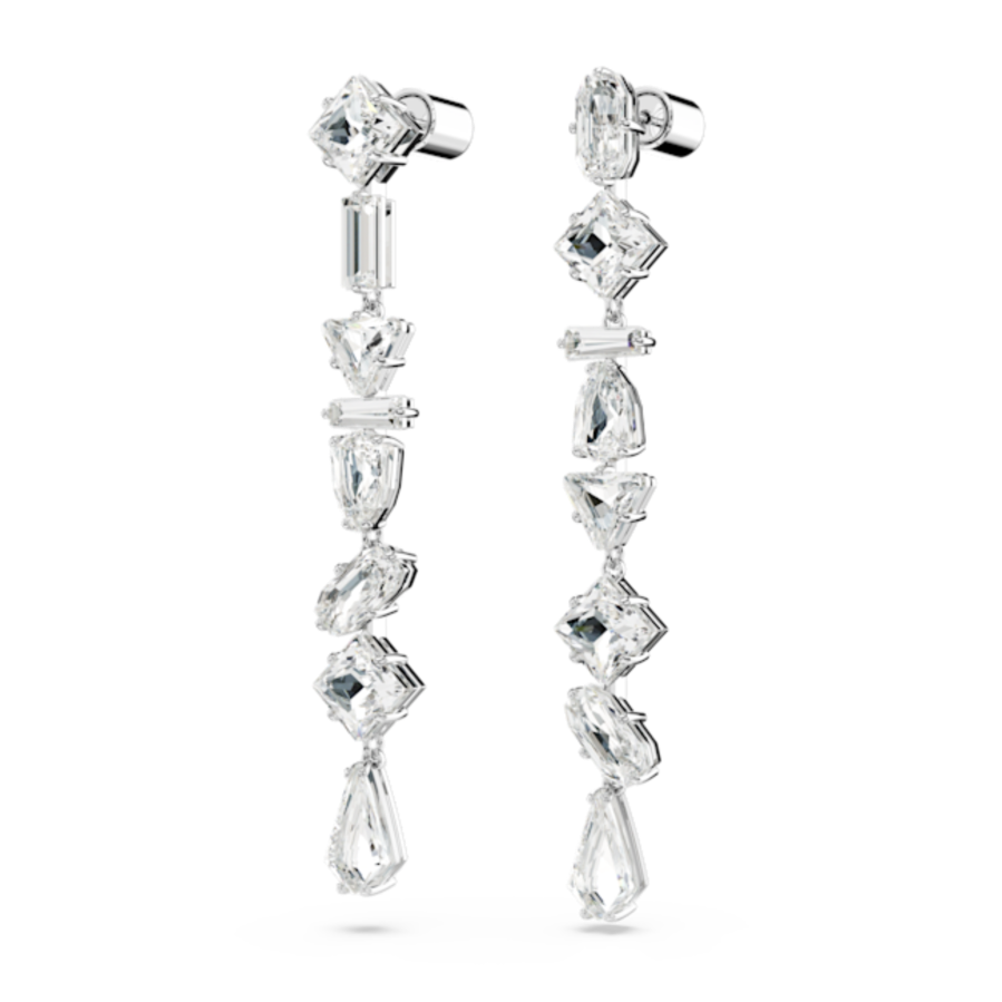 Resim Mesmera damla küpeler, Asimetrik tasarım, Karışık kesimler, Uzun, Beyaz, Rodyum kaplama