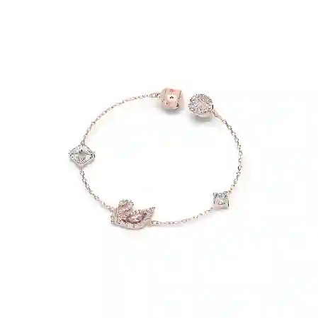 Resim Dazzling Swan Bileklik, Mıknatıslı kapama mekanizması, Kuğu, Pembe, Pembe altın rengi kaplama