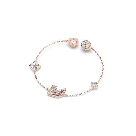 Resim Dazzling Swan Bileklik, Mıknatıslı kapama mekanizması, Kuğu, Pembe, Pembe altın rengi kaplama