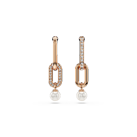 Resim Constella damla küpeler, Kristal inci, Yuvarlak kesim, Beyaz, Pembe altın rengi kaplama