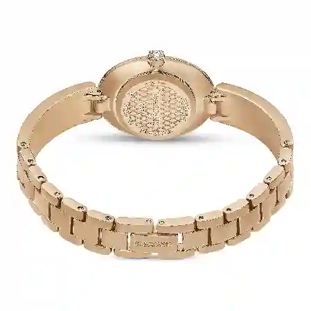 Resim Crystal Rock oval Saat, İsviçre Üretimi, Metal bileklik, Kırmızı, Pembe altın rengi yüzey