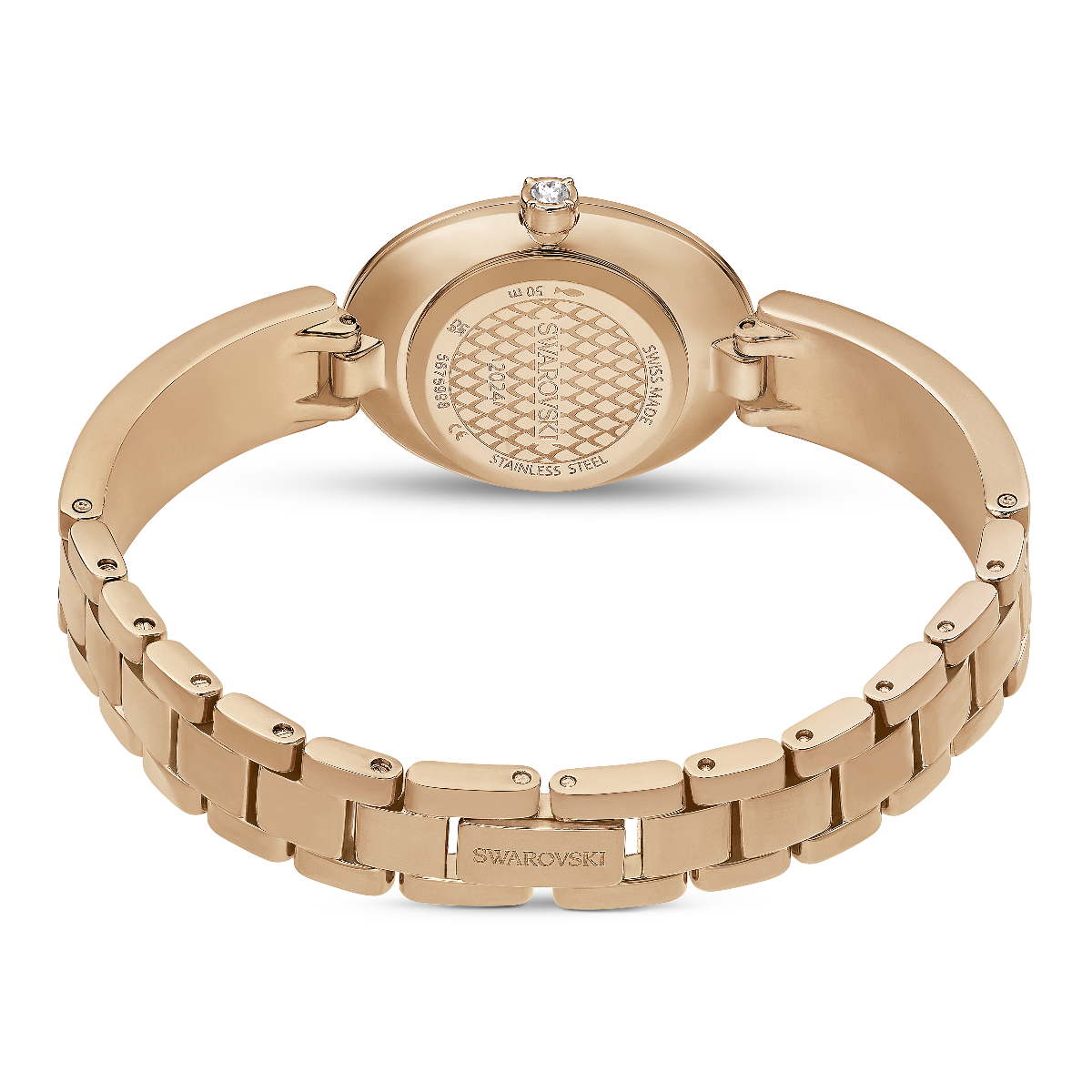 Resim Crystal Rock oval Saat, İsviçre Üretimi, Metal bileklik, Kırmızı, Pembe altın rengi yüzey