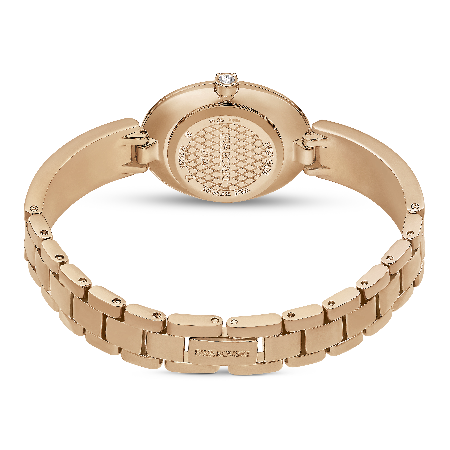 Resim Crystal Rock oval Saat, İsviçre Üretimi, Metal bileklik, Kırmızı, Pembe altın rengi yüzey