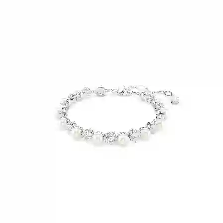 Resim Matrix Tennis bileklik, Kristal inci, Yuvarlak kesim, Beyaz, Rodyum kaplama