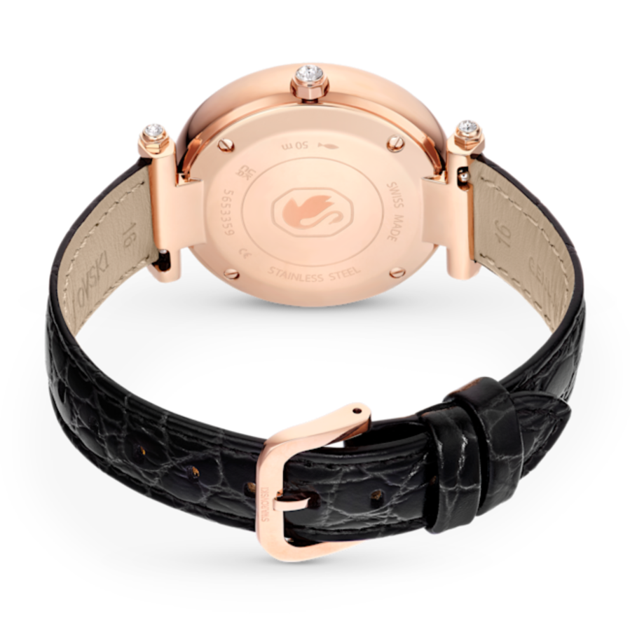 Resim Crystalline wonder Saat, İsviçre Üretimi, Deri kayış, Siyah, Pembe altın rengi yüzey