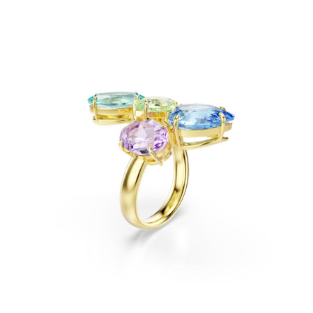 Resim Gema Motif Yüzük, Karışık kesimler, Çok renkli, Altın rengi kaplama