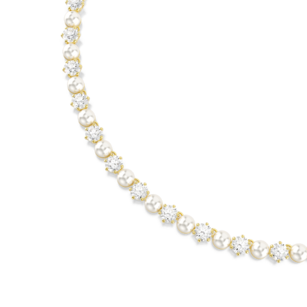 Resim Matrix Tennis kolye, Kristal inci, Yuvarlak kesim, Beyaz, Altın rengi kaplama