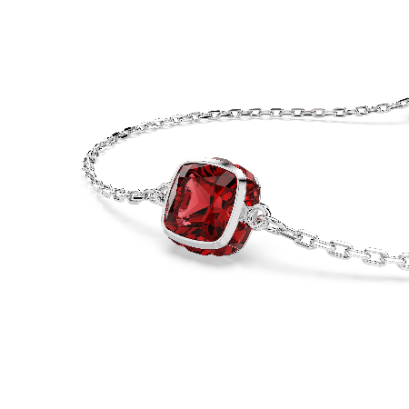 Resim Birthstone Bileklik, Kare kesim, Ocak, Kırmızı, Rodyum kaplama