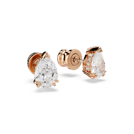 Resim Stilla düğme Küpeler, Armut kesim, Beyaz, Pembe altın rengi kaplama