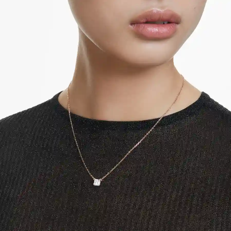 Resim Stilla Attract Kolye, Kare kesim, Beyaz, Pembe altın rengi kaplama