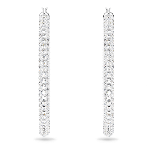 Resim Stone halka küpeler, Pavé, Büyük, Beyaz, Rodyum kaplama
