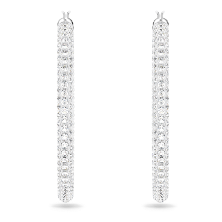 Resim Stone halka küpeler, Pavé, Büyük, Beyaz, Rodyum kaplama